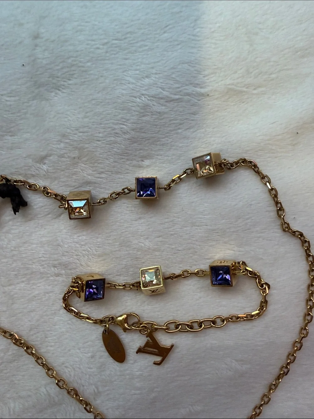 Louis Vuitton Collier Gamble Necklace and Bracelet Set with Crystal Cube Charms